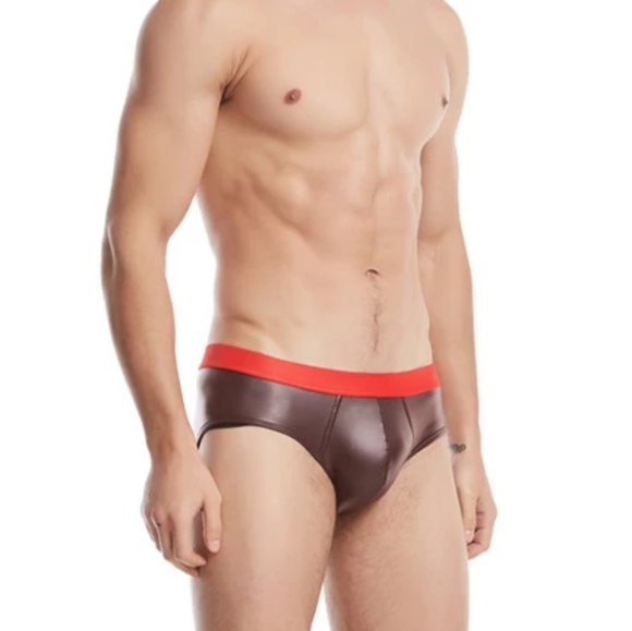 Faux Leather Briefs - Red - Picture 4 of 5